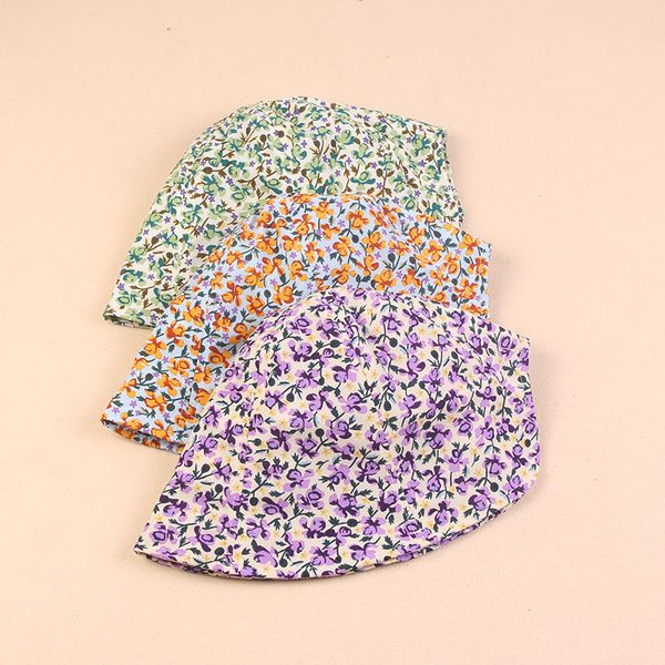 

3pcs/lot korea style floral summer fisherman hats cotton bucket hat for women rural wind country stingy brim hats fashion accessories, Blue;gray