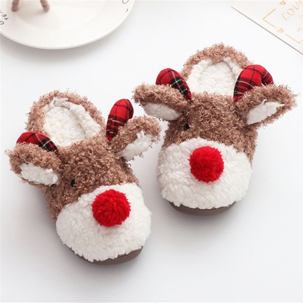 

winter women's christmas slippers ladies warm plush cute elk reindeer slip on flat shoes female soft comfort house slippers #40, Black