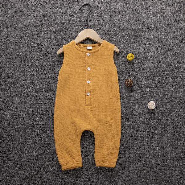 

kids fashion solid color jumpsuits breathable sleeveless rompers for boys girls baby casual summer jumpsuits wholesale, Blue