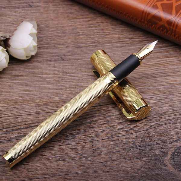 

1pcs new gold metal fountain pen ink pen with gift box for business gift office supplies high grade