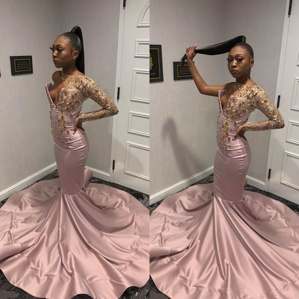 

new fashion one shoulder long sleeve crystal beaded mermaid prom dresses v neck sweep train elastic satin pink special occasion dresses, Black