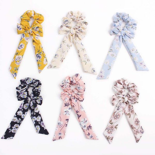 

6 color ummer floral hair crunchie bow women acce orie hair band tie crunchie ponytail holder rubber rope decoration big long bow