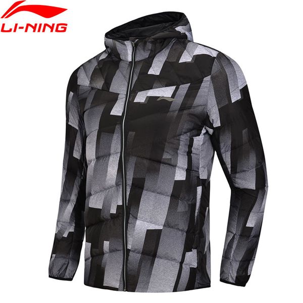 

li-ning men training series down coat hooded polyester 90% white duck down 3d fitting lining warm sports coats aymn049