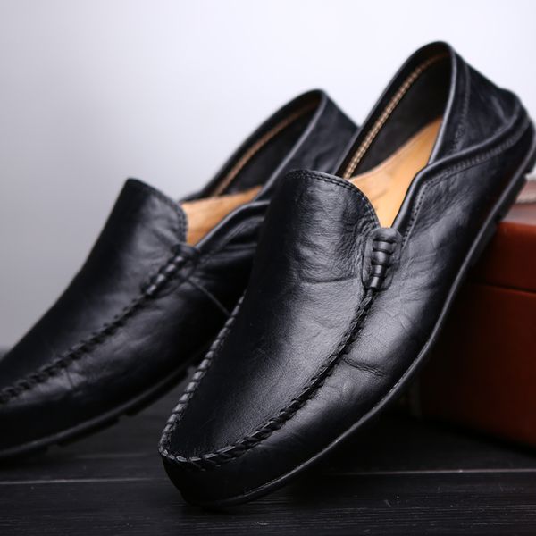 

2019 fashion leather men shoes casual breathable flat casual men shoes moccasins loafers soft driving hc-291, Black