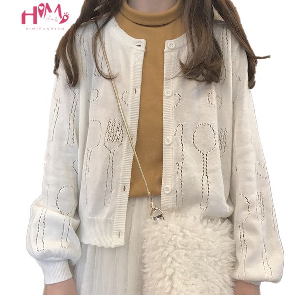 

vintage cute sweater cardigan women korean hollow long sleeve teen girl clothing brief knit sunscreen lovely thin short coat, White;black