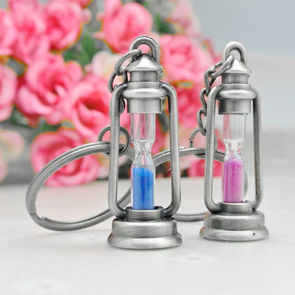

new 1 pair vintage metal hourglass key chain charm lamp shape key ring for keys car bag couple lovers keychain gift, Silver