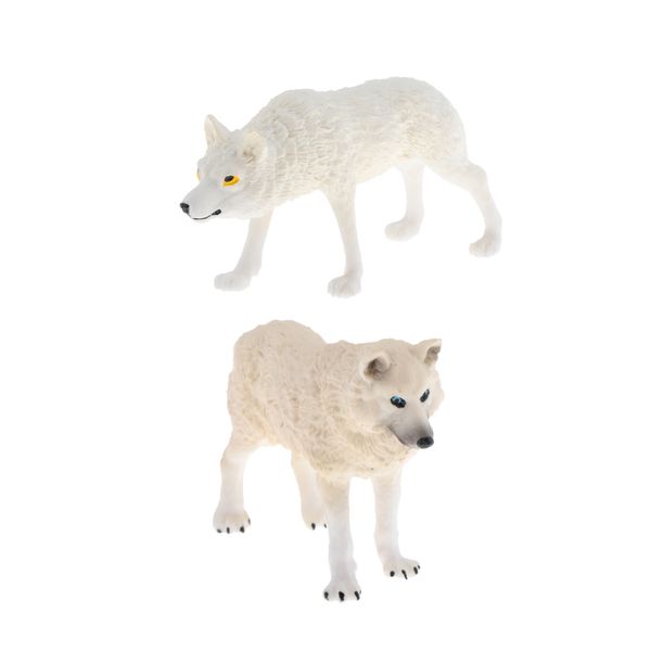 

2pcs realistic mini wildlife white wolf model figurine props ornaments