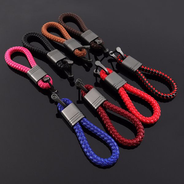 

horseshoe buckle weaving leather keychain handmade weaving leather rope auto key chain keyholder for car keys, Silver