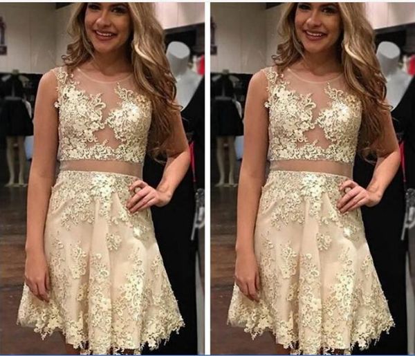 

sheer champagne mini short homecoming dresses lace appliqued illusion bodices short prom gowns beaded party cocktail dresses cheap, Red