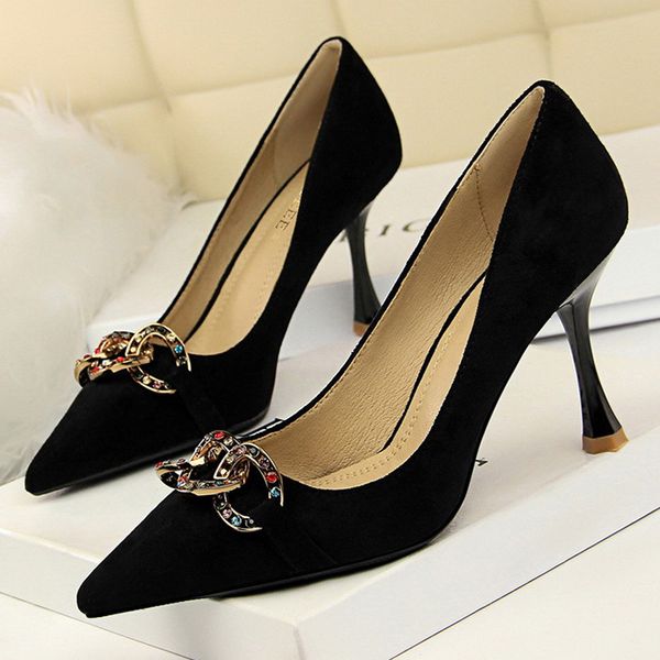 

fashion women pumps rhinestone women shoes high heels party wedding shoes ladies classic pumps flock heel stiletto, Black