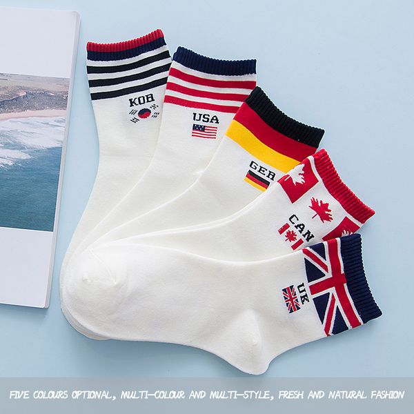 

men's socks national flag cotton women men casual sports 5 pairs of one sale four seasons, Black