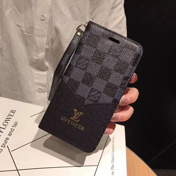 

Folio Checkerboard кожаный бумажник Обложка Wristband Lanyard Печатный Письмо Слот для карты плед