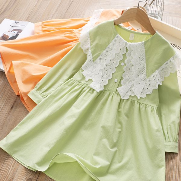 

2020 spring children cute large lace fold-down collar children shirt girls loose comfortable baby princess dress fashion, White