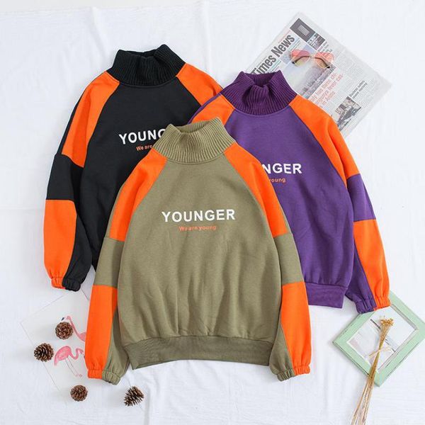 

2019 new color matching half-high collar pullover autumn and winter port winds men and women couple jacket tide, Black