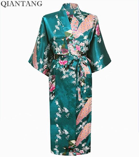 

совершенно новый темно зеленый искусственный шелк ночной халат mujeres vestido китайское женское кимоно банный халат юката размер s  l xl x, Black;red