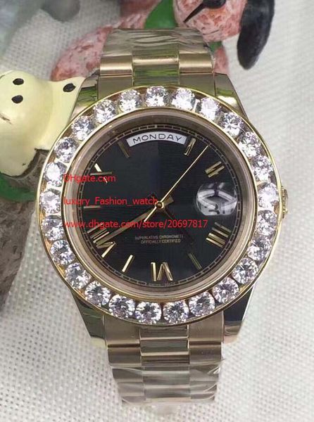 

factory direct sale luxury mens day-date 2 ii 41mm 116610 president yellow gold black dial bigger diamond automatic mens men's watch wa, Slivery;brown