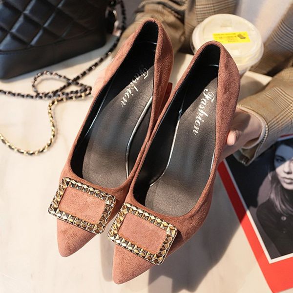 

red bottom high heels women shoes pumps ladies female pointed toe dress pink black thin heel shoes woman plus size 34-43