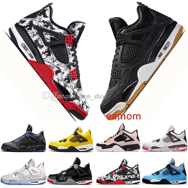

bred 4 4s what the cactus jack laser wings mens basketball shoes denim blue eminem pale citron men sports designer sneakers, Black