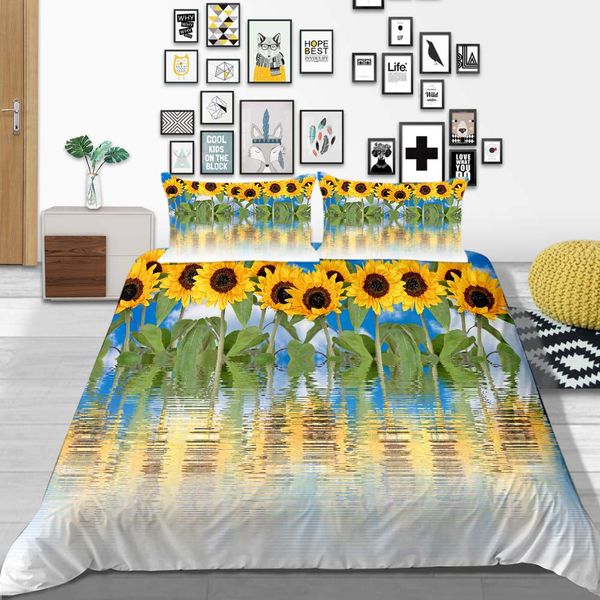 Blue Sky Bedding Set Sunflower Fresh Simple 3d Duvet Cover Queen
