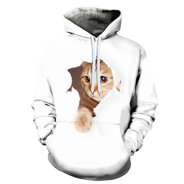

2019 fashion trend 3d printed hoodie new animal cat hoodie hip hop men and women hoodies clothes size 6xl white sweatshirt, Black