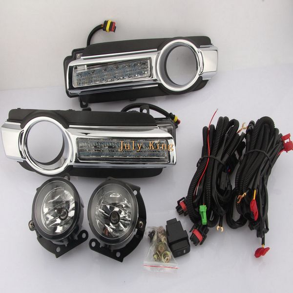 

july king led daytime running lights + fog lamp assembly case for mitsubishi pajero v93 v97 2015-2020, led drl + yellow turn signals