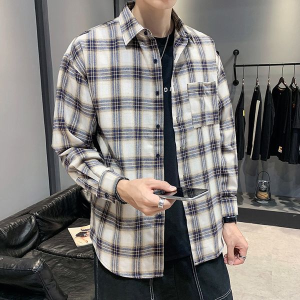 

new arrival fashion autumn plaid men long sleeve handsome casual shirts turn-down collar plus size  l xl 2xl 3xl 4xl 5xl, White;black