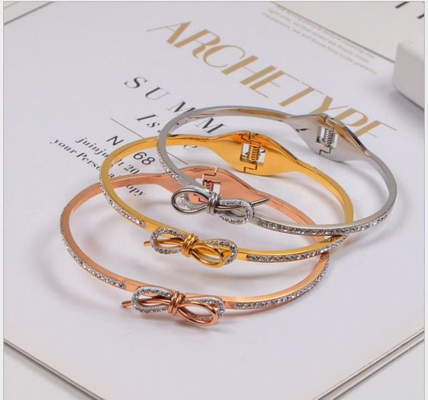 

полный алмаз трехмерный лук браслет 18 карат розового золота браслет пара ювелирных изделий, Golden;silver