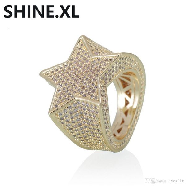 

iced out full zircon start ring gold silver plated mens finger rings hip hop jewelry gift wholesale