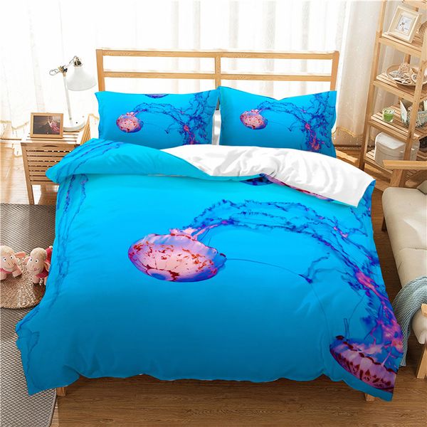 

blue ocean bedding set twin size 3d jellyfish printed with duvet cover set with pillowcase bedclothes full bed home textile