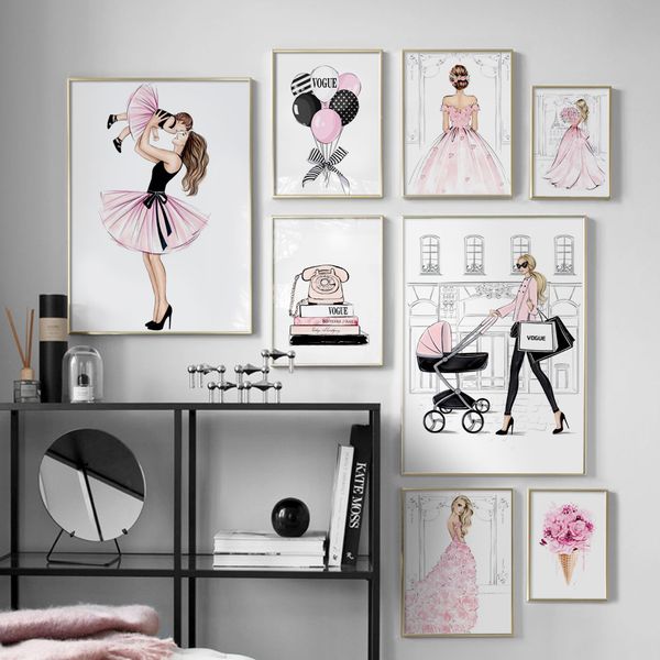 

fashion girl skirt balloon flower book wall art canvas painting nordic posters prints wall pictures for living room home decor