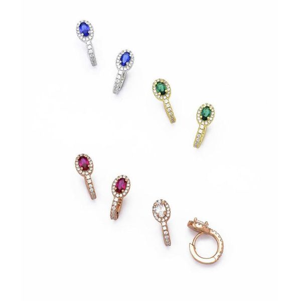 

colorful cubic zirconia cz small huggie hoop earring blue red green oval cz trendy women jewelry 2020 new, Golden;silver
