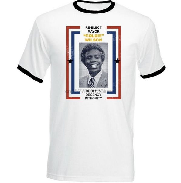 

goldie wison mens retro back to the future t-shirt 80 retro movie film mayor gyms fitness tee shirt, White;black