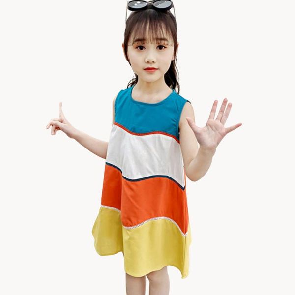 

girls summer dresses striped pattern girl child dress coloful children party dresses teenage clothes girl, Red;yellow
