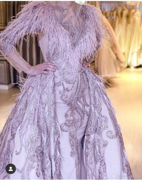 

lavender mermaid prom dress with detachable train 2019 feather evening gowns long sleeve overskirts beads embroidery formal plus size gown, Black