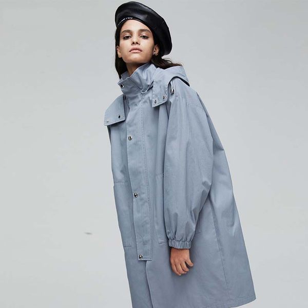 

new solid color casual korean hooded collar loose autumn winter women trench plus size simple women coats, Tan;black