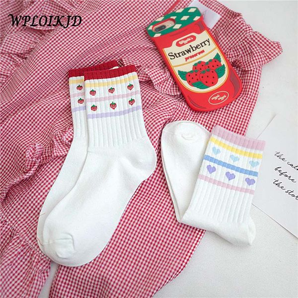 

wploikjd]harajuku cute white love heart/strawberry heap heap creative socks women japanese socks skarpetki calcetines meias, Black;white