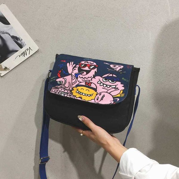 

handbags cartoon doodle canvas women bag cute casual weird personality print women's shoulder bags girl crossbody bag