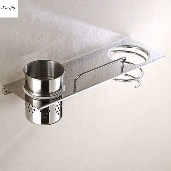 

1pcs stainless steel hair dryer holder rack organizer stand wall mounted bathroom multi-use flat holder with hook