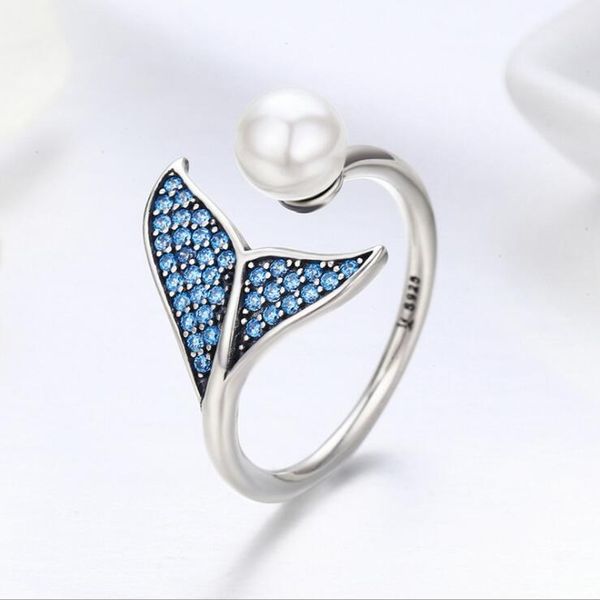 

valentine's day genuine 925 sterling silver ring open mermaid pearl finger rings for women wedding anniversary jewelry anel wholesale, Golden;silver