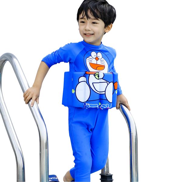 

one piece suit boy buoyancy swimsuit children long sleeve floating swimwear 1-7 year kid cartoon swimming suit bathing suit