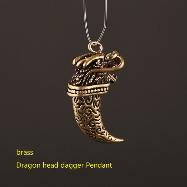 

100% brass solid male dragon head dagger pendant hanging drop key buckle antique small bronze ware necklace ornaments, Bronze;silver