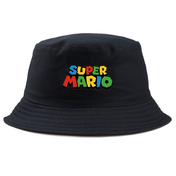 

super mario print bucket hat men women harajuku k bob outdoor beach sun hat black fashion panama fishing fisherman