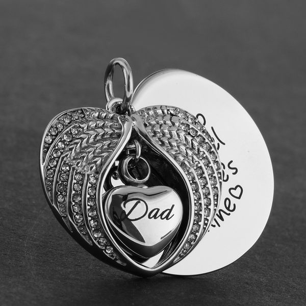 

rhinestone crystal angel wing charms love heart memorial keepsake ashes urn ash pendant cremation jewelry, Silver