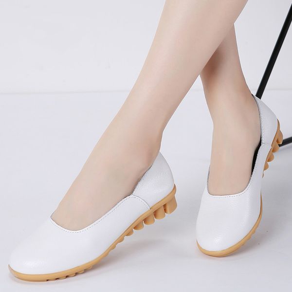 

2020 spring women flats shoes genunie leather slip on mother white shoes, Black