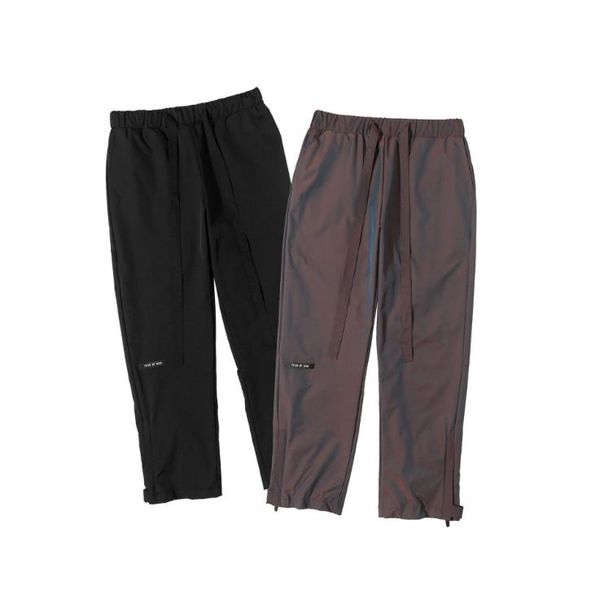 

season 6 colorful high neck drawstring outer jacket assault pants men high street tide zipper opening long pants, Black