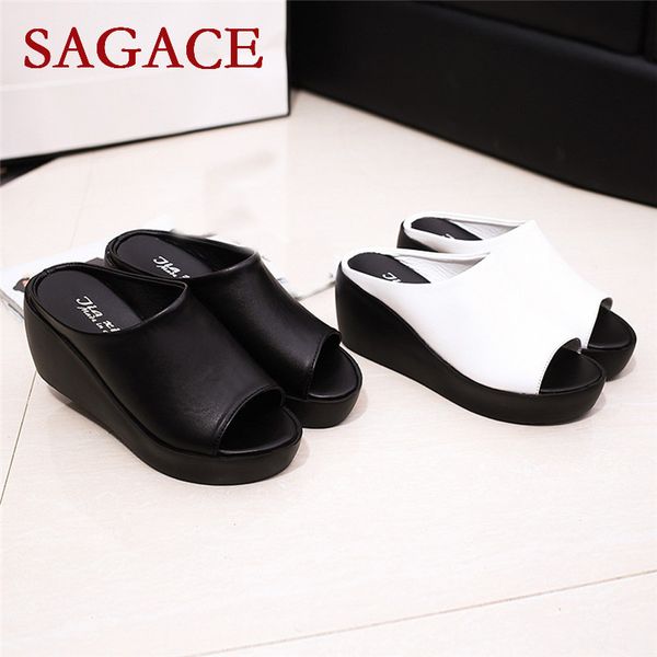 

women summer fashion leisure fish mouth sandals thick bottom slippers w#4, Black