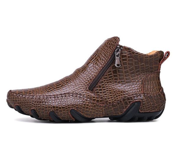 

new fashion low cut crocodile pattern pu leather flat shoes mens slip-on business male solid color formal casual shoes, Black