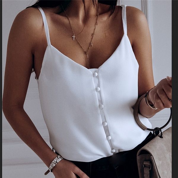 

2020 brand new vadim women white button camis casual sleeveless v-neck crop vest femme cami mujer button camis tee top