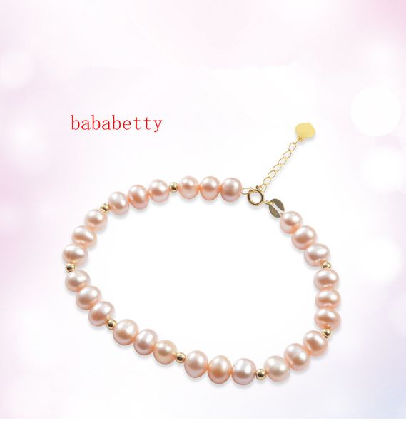 

new natural freshwater pearl purple white 6-7mm near round bracelet adjustable, Black