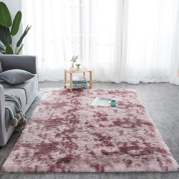 

long hair tie dyeing carpet bay window bedside mat soft area rugs shaggy washable blanket gradient color living room rug